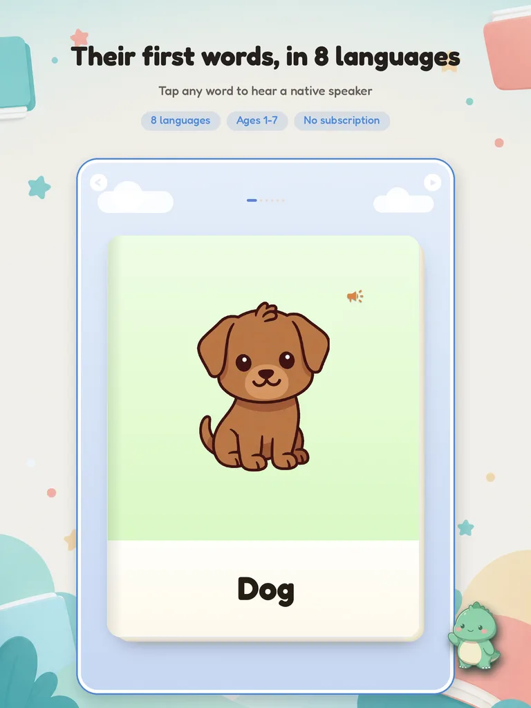 Tofu picture card showing the word Dog on iPad